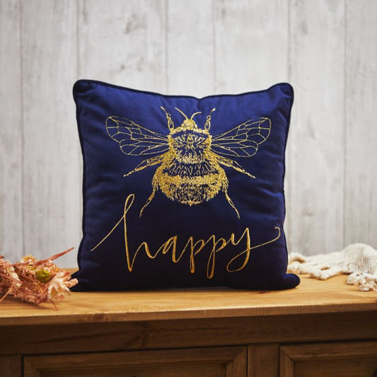 Blue Bee Happy Cushion